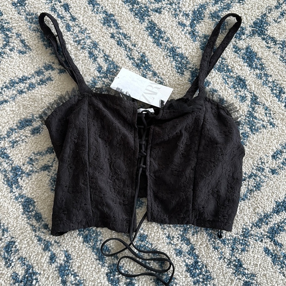 ZARA Black Lace Up Bustier Crop Top